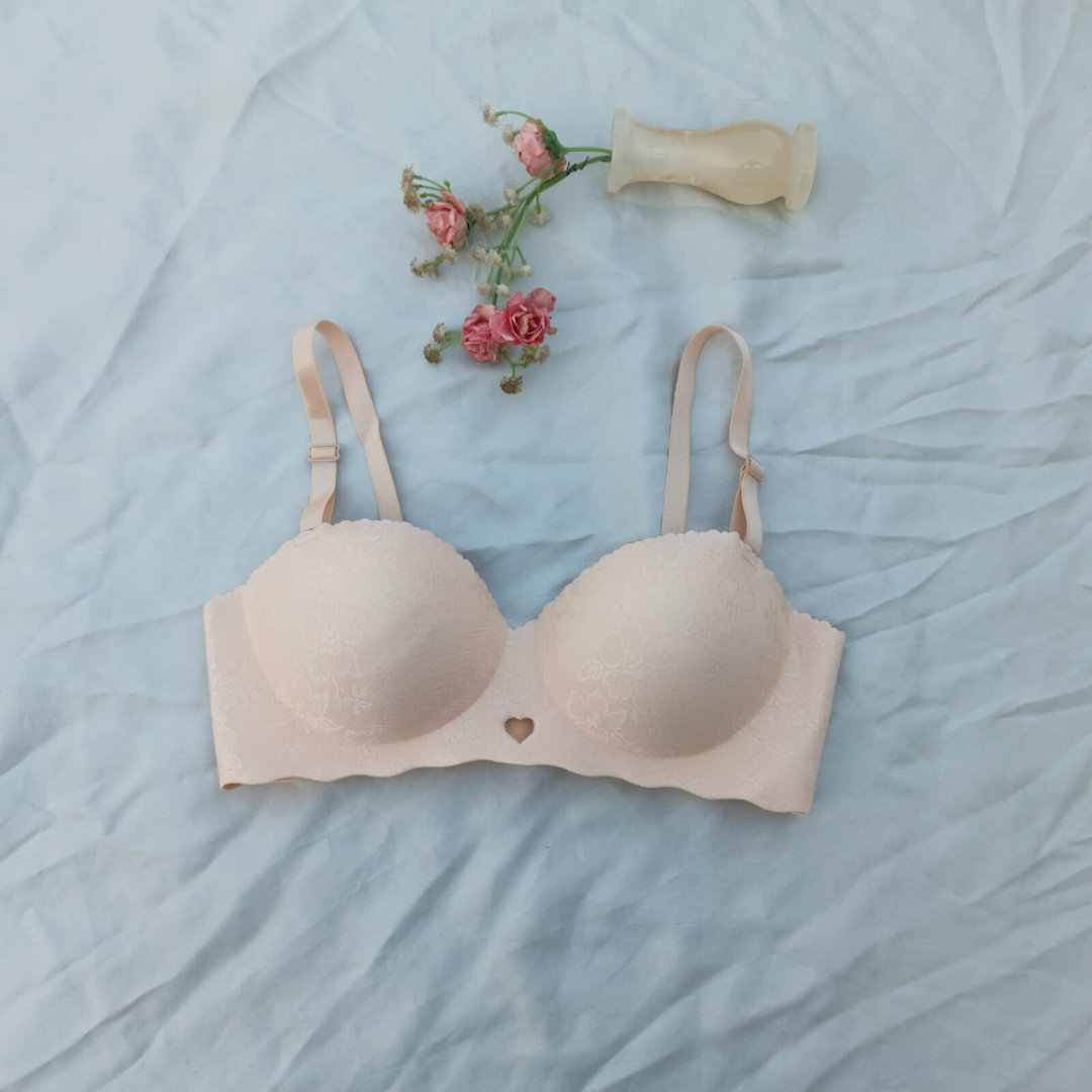 Flower Design Double Padded Hand Shaped Half Cup Pushup Bra