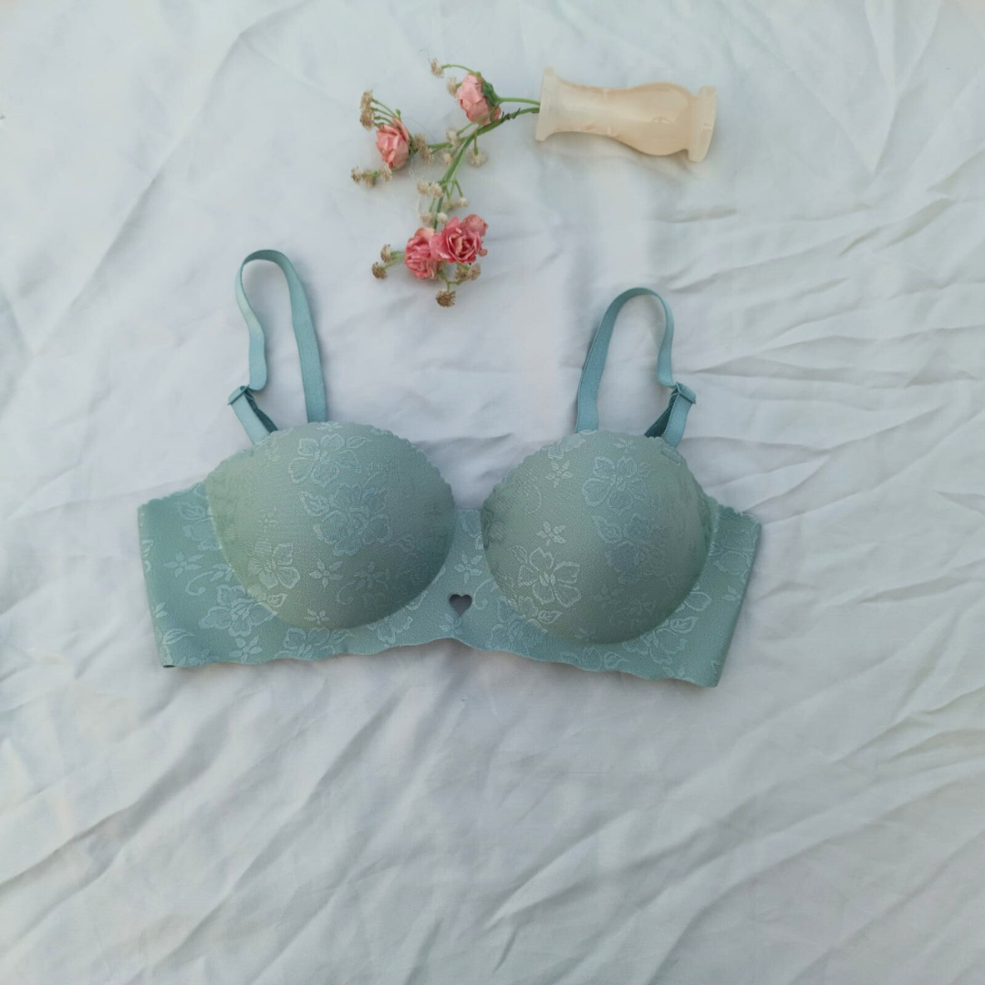 Flower Design Double Padded Hand Shaped Half Cup Pushup Bra