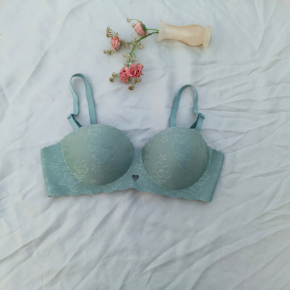 Flower Design Double Padded Hand Shaped Half Cup Pushup Bra