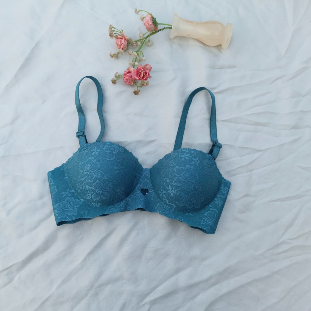 Flower Design Double Padded Hand Shaped Half Cup Pushup Bra