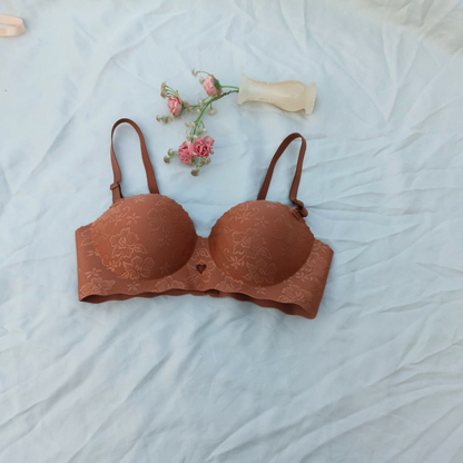 Flower Design Double Padded Hand Shaped Half Cup Pushup Bra