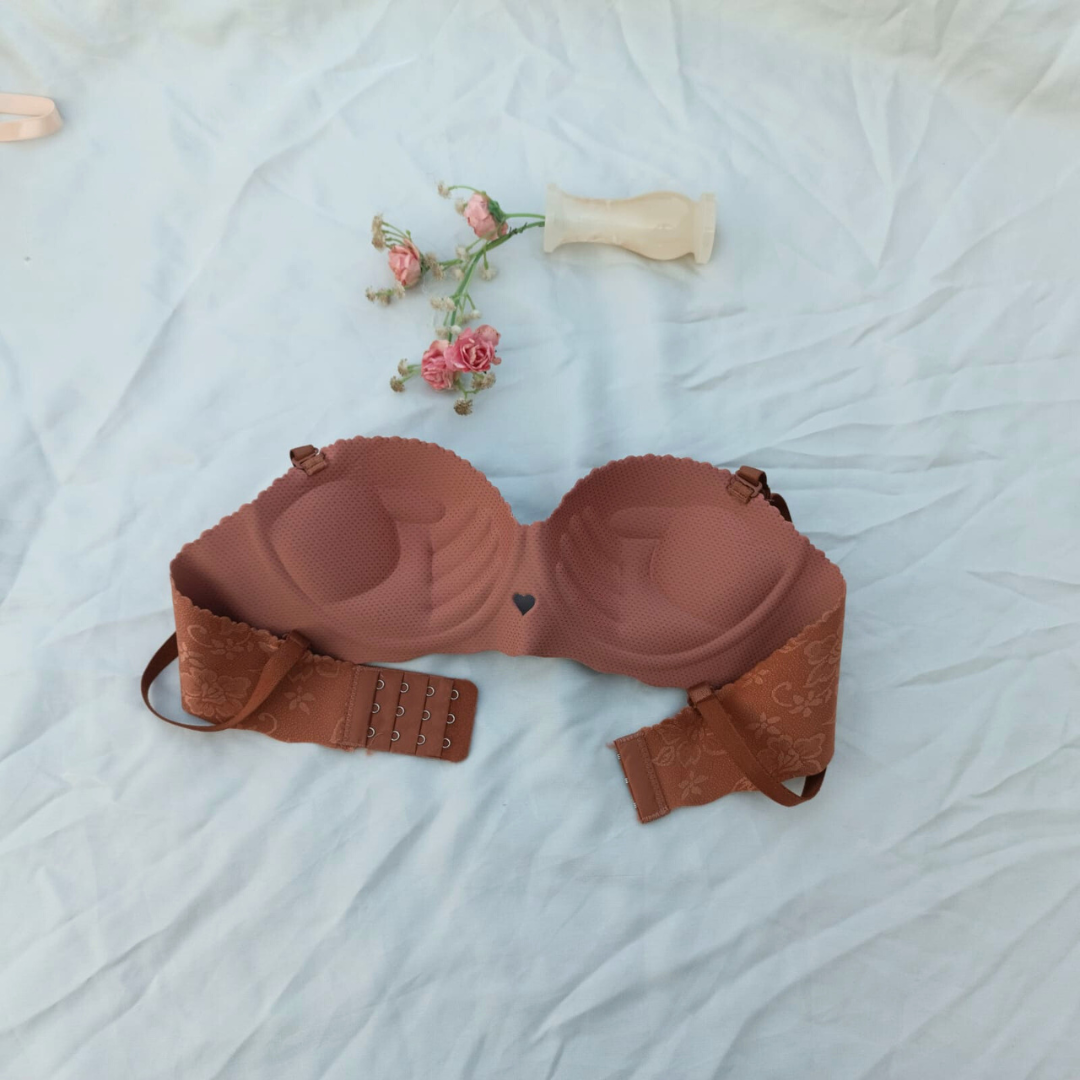 Flower Design Double Padded Hand Shaped Half Cup Pushup Bra