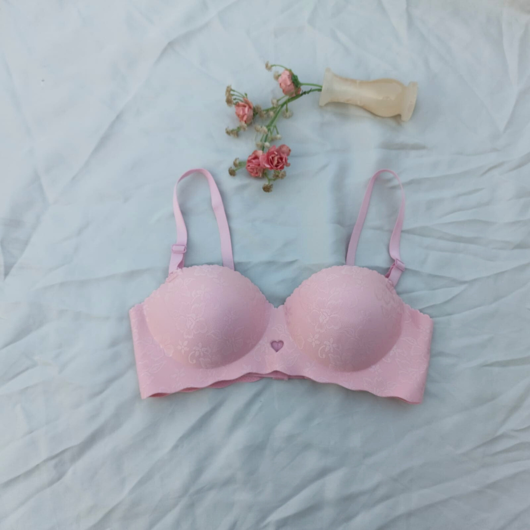 Flower Design Double Padded Hand Shaped Half Cup Pushup Bra